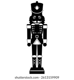 Monochrome Silhouette Of Traditional Wooden Christmas Nutcracker Decoration Toy Design