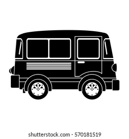 monochrome silhouette with transport van