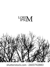 Monochrome silhouette of tree branches. hand drawing. Not AI Vector illustration.