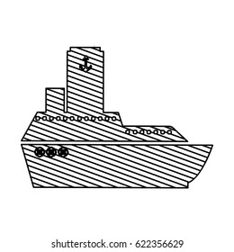 monochrome silhouette of vessel to striped vector illustration