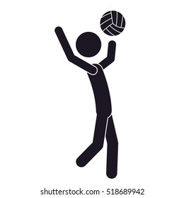 monochrome silhouette with Volleyball player and ball