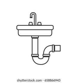 monochrome silhouette of washbasin and drain pipe vector illustration