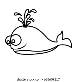 monochrome silhouette of whale and water jet vector illustration
