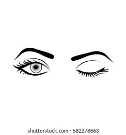 monochrome silhouette with wink woman eye vector illustration