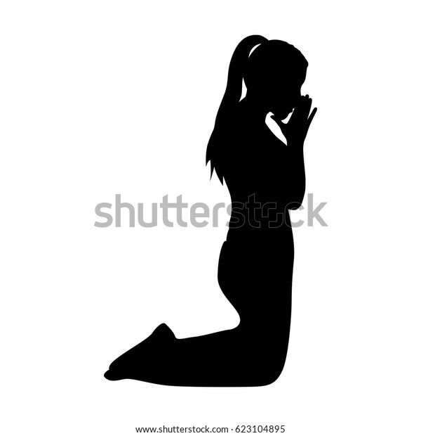 Monochrome Silhouette Woman Praying On His Stock Vector (Royalty Free ...