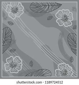 Monochrome silk scarf with floral pattern