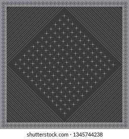 Monochrome silk scarf pattern with geometric design