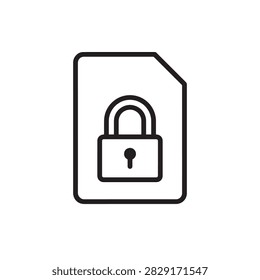 Icono de bloqueo de tarjeta SIM monocromo que representa la seguridad de la red móvil y la protección de datos celulares.