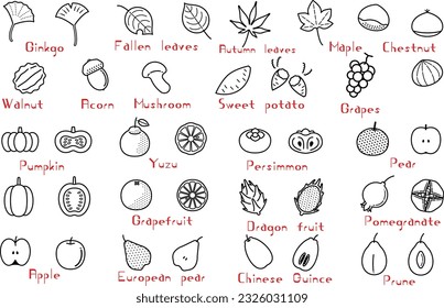 Monochrome Simple Autumn Food Motif Icon Set