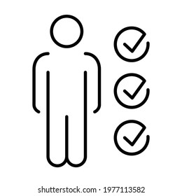 Monochrome simple candidate exam icon vector illustration. Linear logo employee skills examination with checkbox isolated on white. Recruiting and headhunting staff human resource knowledge inspection