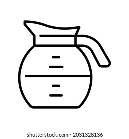 Ilustración monocromática simple del icono de la cafetera. Lineal logotipo vidrio transparente o recipiente de plástico para cocinar el espresso de energía fresca aislado. Calzado o cafetera para bebidas calientes con aroma