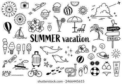 monochrome simple and cute summer clip art set