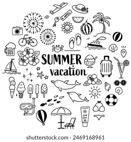 monochrome simple and cute summer clip art set