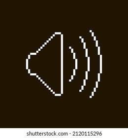 monochrome simple flat pixel art illustration of white icon sound on button on black background
