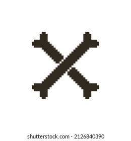 monochrome simple flat pixel art illustration of black two crossbones on white background