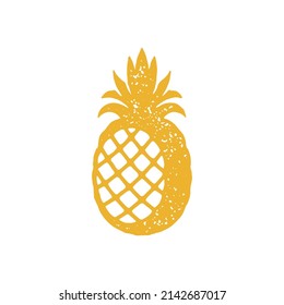 Monochrome simple fresh yellow pineapple summer fruit for healthy eating decorative design grunge texture vector illustration. Hand drawn dietary detox vitamin food sweet dessert with peel and leaves