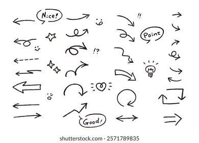 monochrome Simple hand-drawn arrow set in monochrome crayon doodle style