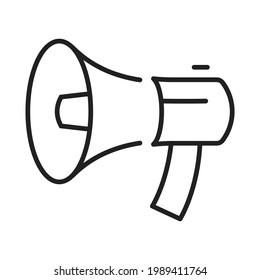Monochrome simple loudspeaker icon vector illustration. Linear megaphone loud announce advertising or attention isolated on white. Outline device for audio broadcasting communication or media message