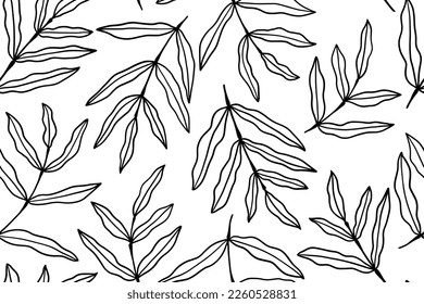 Monochrome simple algae’s. One color plant. Line drawn. Print for fabrics or wrapping paper