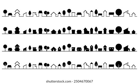 Monochrome Simple Residential Silhouette Line Set
