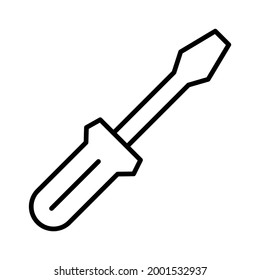 Monochrome simple slotted common blade screwdriver icon vector illustration. Linear screw driver with handle for construction work isolated on white. Manual hardware equipment for building repair