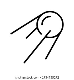 Monochrome simple space satellite icon vector illustration. Contoured linear logo planet orbital radar spacecraft technology symbol isolated on white. Science navigation cosmic global gps equipment
