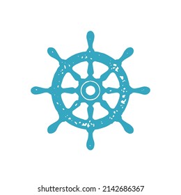 Volante de dirección monocromo sencillo con mangos para el transporte náutico dirección de navegación grunge textura de la ilustración vectorial. Rumbo de vintage dibujado a mano para conducir buques marinos aislados