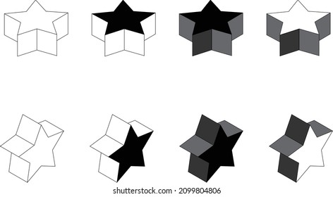 Monochrome and simple top-side, left-side isometric style star icon illustration set