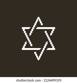 monochrome simple vector flat pixel art vector illustration of white star of David sign