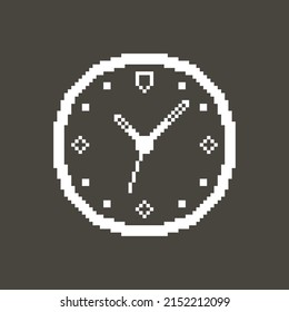 monochrome simple vector flat pixel art illustration of round mechanical watch face icon