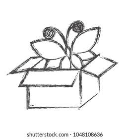 monochrome sketch background with butterfly coming out of the box