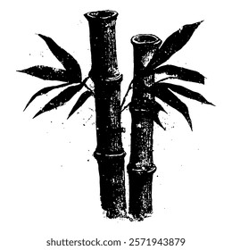 monochrome sketch of bamboo stems, capturing natural texture and a vintage aesthetic for tropical and artistic projects