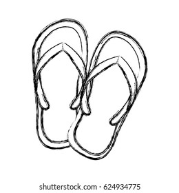 monochrome sketch of beach flip-flops vector illustration