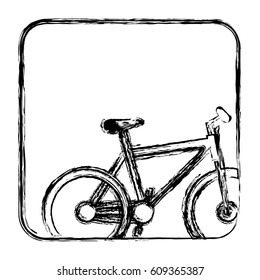 monochrome sketch with bicycle in square frame vector illustration
