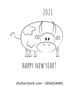 Monochrome sketch bull chinese calendar symbol. Horoscope sign. Casual hand drawn design. Poster, card, print.