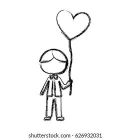 monochrome sketch of caricature faceless kid with bow tie and balloon in shape of heart vector illustration