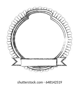 monochrome sketch of circular emblem of close up with ribbon in the bottom side vector illustration