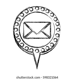 monochrome sketch with closed envelope mail and circular speech with contour dotted and tail vector illustration