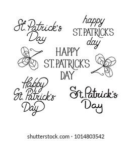 Monochrome sketch composition postcard with many traditional elements around the text about st. patricks day decorated on the white background vector illustration