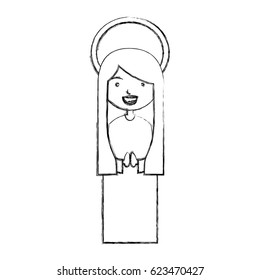 monochrome sketch contour of beautiful virgin with long hair and aura vector illustration