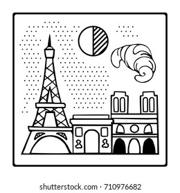 Monochrome Sketch Doodle Logo of Paris. Vector doodle illustration.