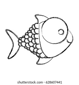 monochrome sketch of fish with big eye and scales vector illustration