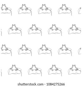 Monochrome sketch frog seamless pattern, coloring page antistress stock vector illustration for print, for coloring page