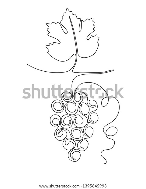1本の線で描いたブドウの枝の頭のモノクロスケッチ のベクター画像素材 ロイヤリティフリー