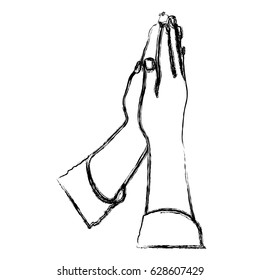 monochrome sketch of hands in position of pray in frontal view vector illustration