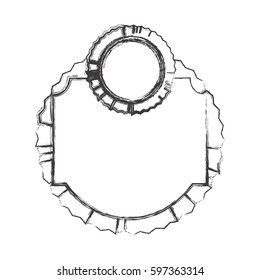 monochrome sketch of heraldic frame with circular emblem vector illustration
