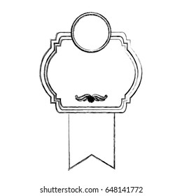 monochrome sketch with heraldic rounded square with ribbon in bottom side vector illustration