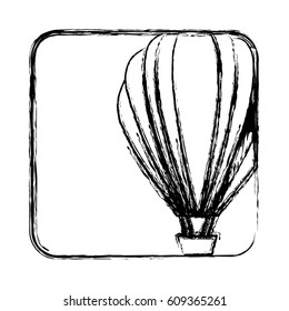 monochrome sketch with hot air balloon in square frame vector illustration