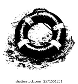 monochrome sketch of a lifebuoy, capturing the essence of rescue and nautical themes