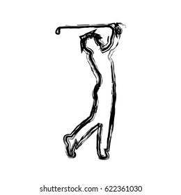 monochrome sketch of male golf player vector illustration